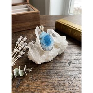 Solar Quartz Druzy Pendant - Stunning Blue/Teal Tones
